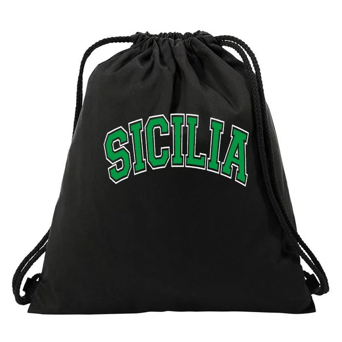 Sicilia Arched Green Text Drawstring Bag