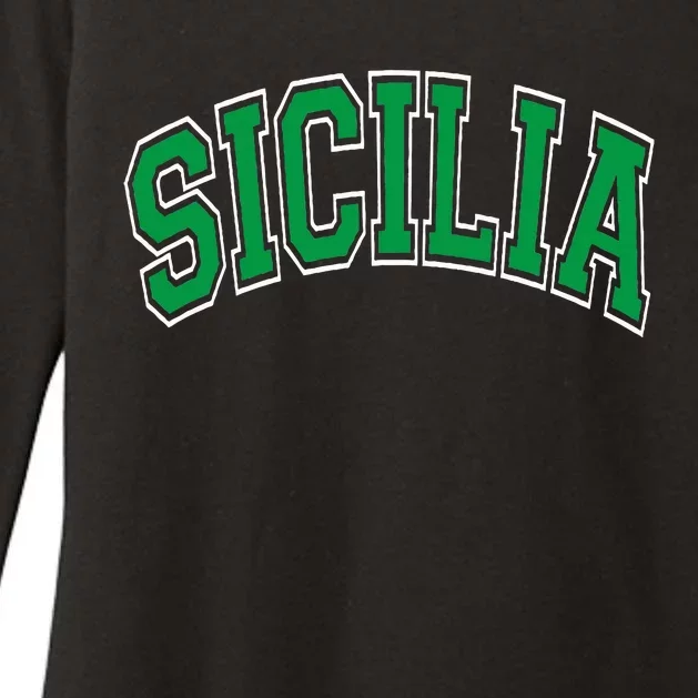 Sicilia Arched Green Text Womens CVC Long Sleeve Shirt