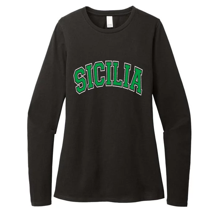 Sicilia Arched Green Text Womens CVC Long Sleeve Shirt