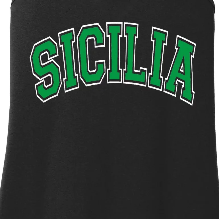 Sicilia Arched Green Text Ladies Essential Tank