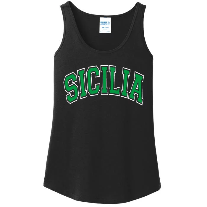 Sicilia Arched Green Text Ladies Essential Tank