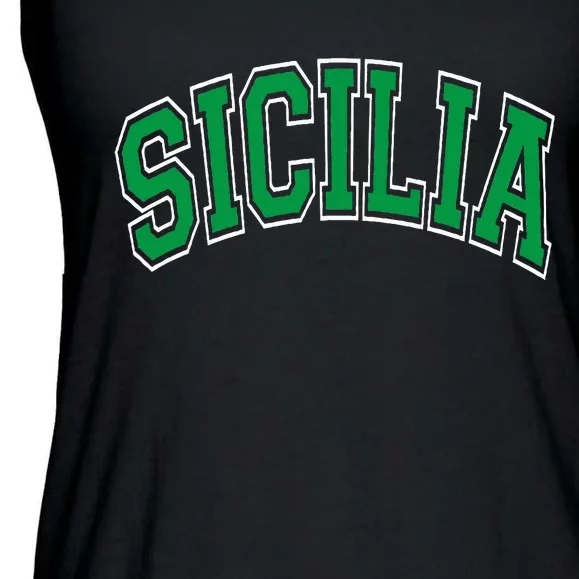 Sicilia Arched Green Text Ladies Essential Flowy Tank