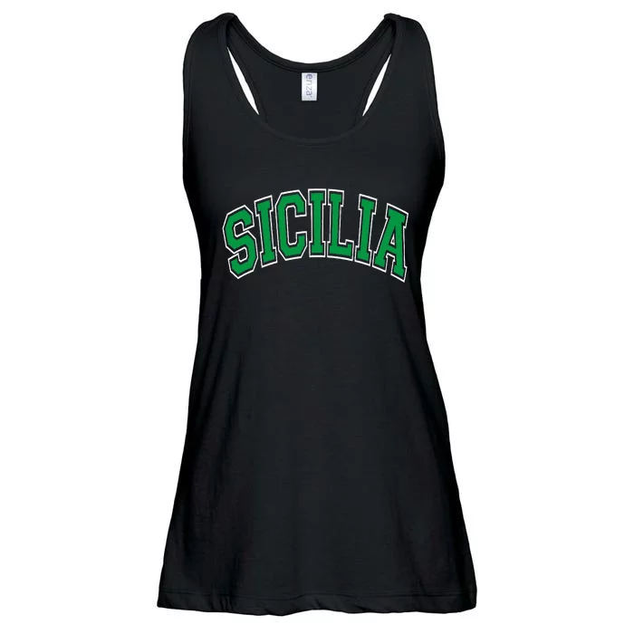 Sicilia Arched Green Text Ladies Essential Flowy Tank