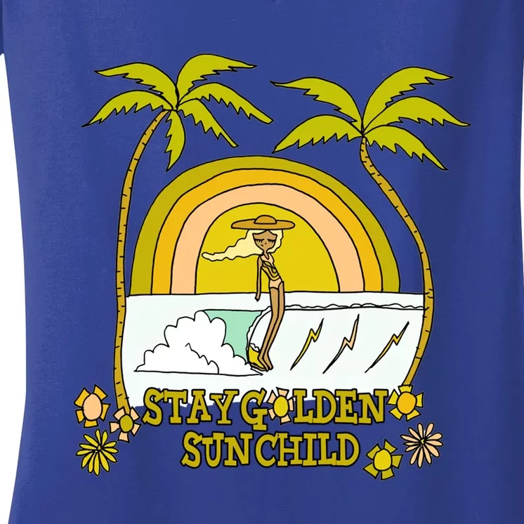 Stay A Golden Sun Summer Vibes Beach Vacay Summertime Gift Women's V-Neck T-Shirt