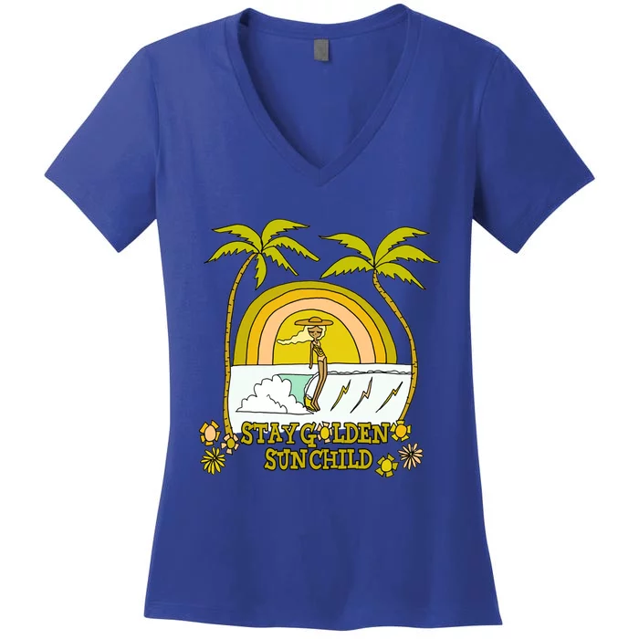 Stay A Golden Sun Summer Vibes Beach Vacay Summertime Gift Women's V-Neck T-Shirt