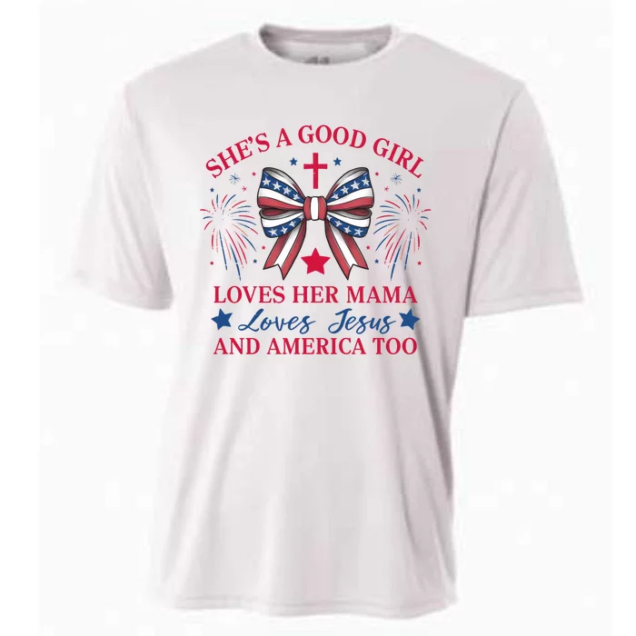 Shes A Good Girl Loves Her Mama Patriotic Bow Cooling Performance Crew T-Shirt