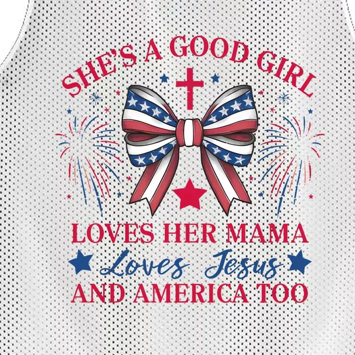 Shes A Good Girl Loves Her Mama Patriotic Bow Mesh Reversible Basketball Jersey Tank