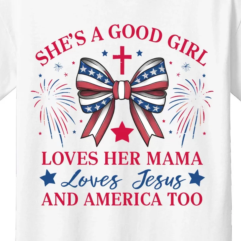 Shes A Good Girl Loves Her Mama Patriotic Bow Kids T-Shirt