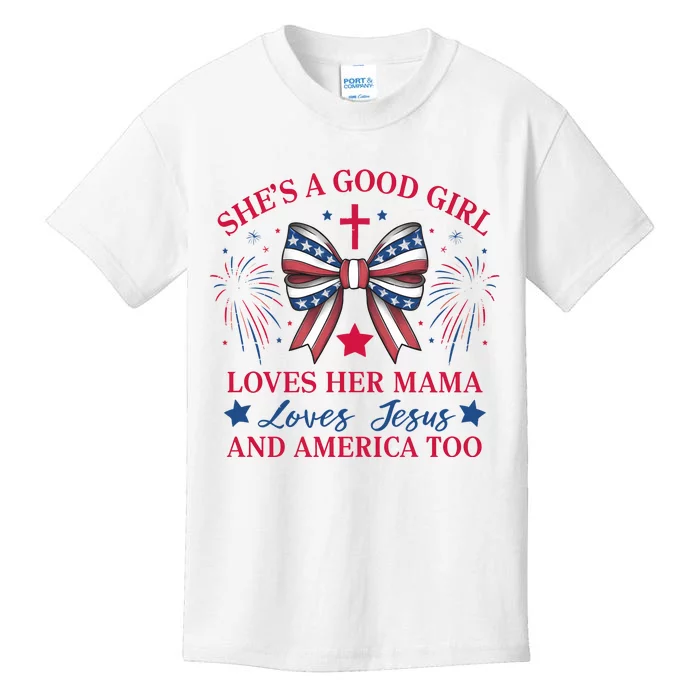 Shes A Good Girl Loves Her Mama Patriotic Bow Kids T-Shirt