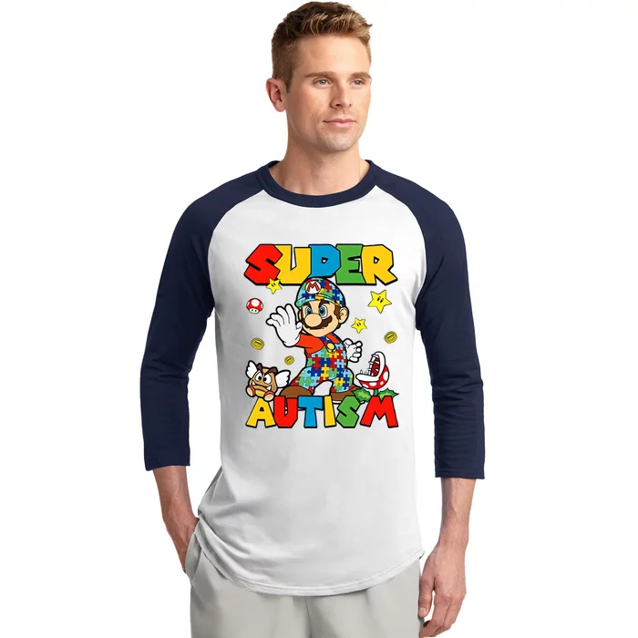 Super Autism Gamer Funny Cute Puzzle Autism Awareness Month Baseball Sleeve Shirt