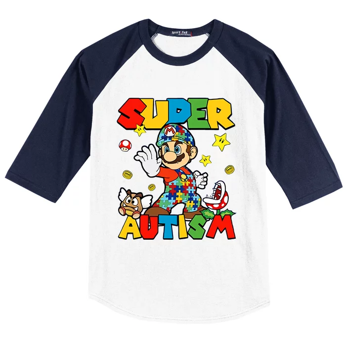 Super Autism Gamer Funny Cute Puzzle Autism Awareness Month Baseball Sleeve Shirt