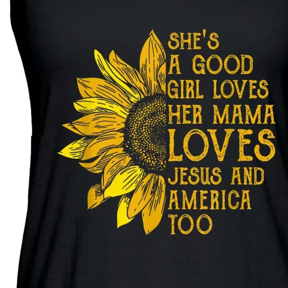 She's a good girl loves her mama jesus and america too US Ladies Essential Flowy Tank