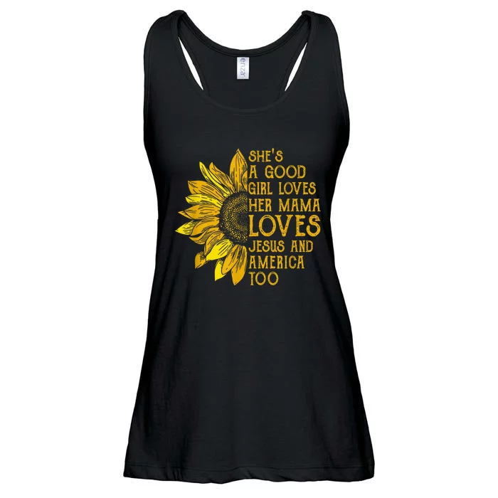 She's a good girl loves her mama jesus and america too US Ladies Essential Flowy Tank