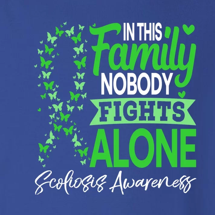 Scoliosis Awareness Green In This Family Nobody Fights Alone Funny Gift Toddler Long Sleeve Shirt