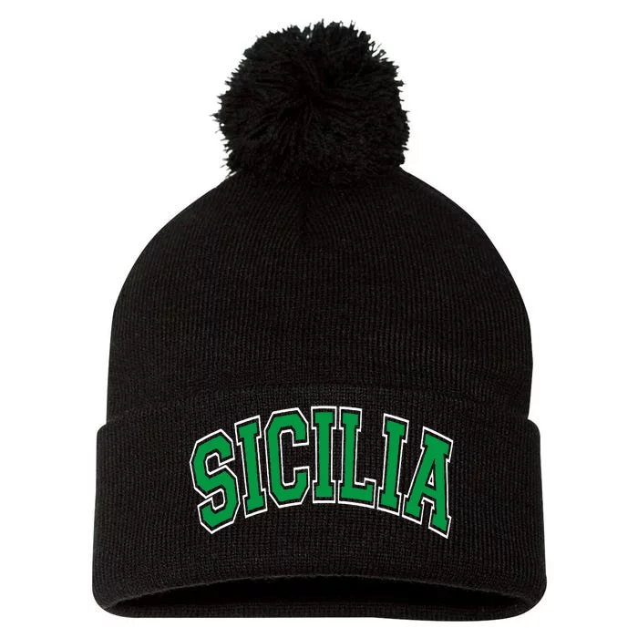 Sicilia Arched Green Pom Pom 12in Knit Beanie