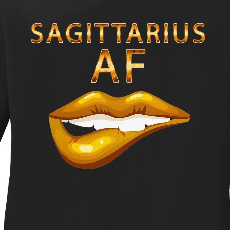 Sagittarius Af Gold Sexy Lip Birthday Ladies Long Sleeve Shirt