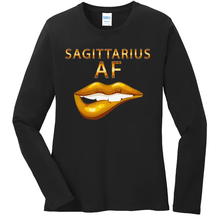 Sagittarius Af Gold Sexy Lip Birthday Ladies Long Sleeve Shirt