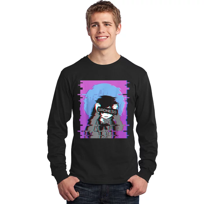 Sad Anime Girl Japanese Aesthetic Vaporwave Anime Otaku Long Sleeve Shirt