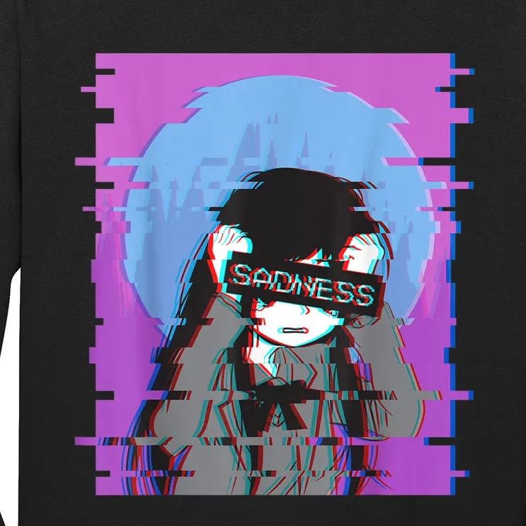 Sad Anime Girl Japanese Aesthetic Vaporwave Anime Otaku Long Sleeve Shirt