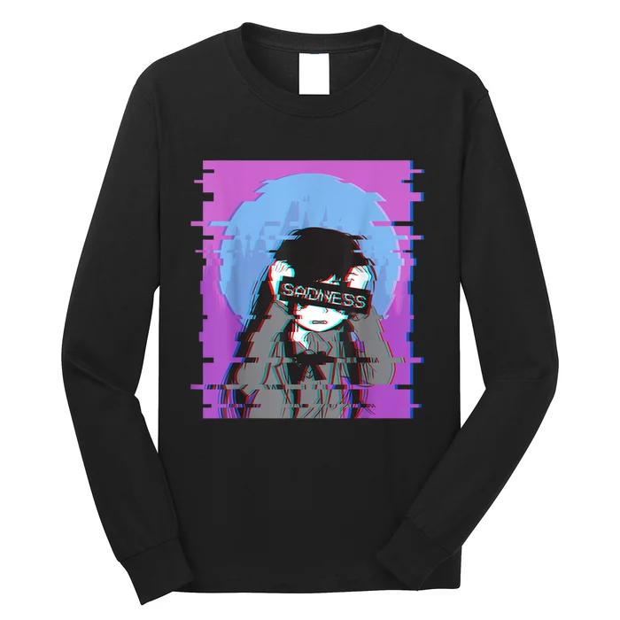 Sad Anime Girl Japanese Aesthetic Vaporwave Anime Otaku Long Sleeve Shirt