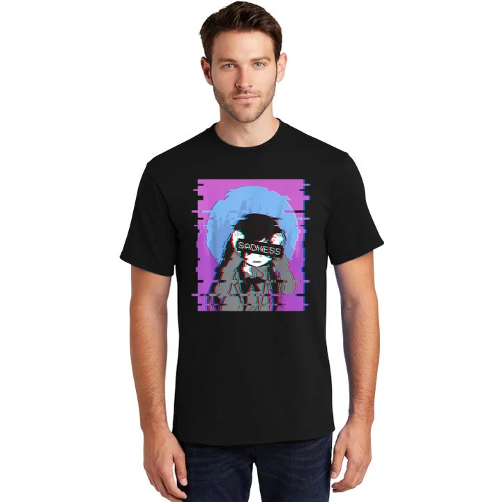 Sad Anime Girl Japanese Aesthetic Vaporwave Anime Otaku Tall T-Shirt