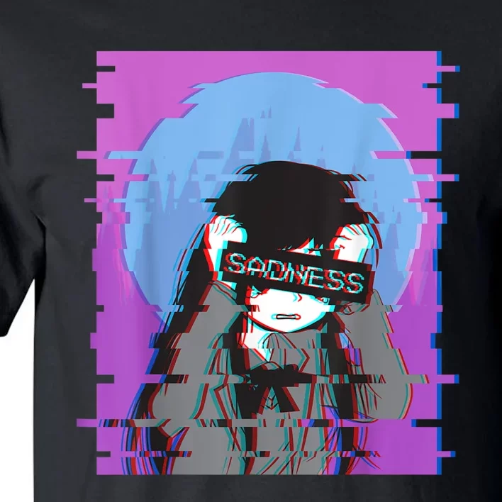 Sad Anime Girl Japanese Aesthetic Vaporwave Anime Otaku Tall T-Shirt