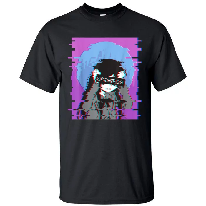 Sad Anime Girl Japanese Aesthetic Vaporwave Anime Otaku Tall T-Shirt