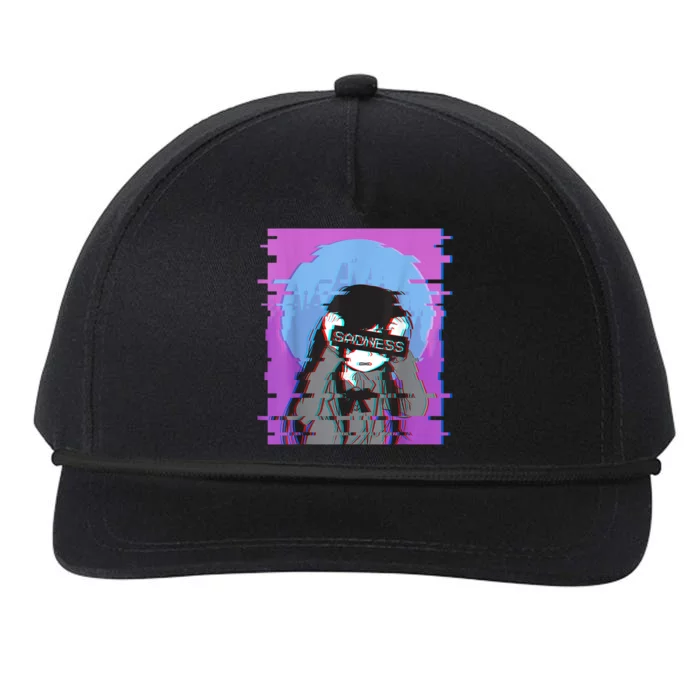 Sad Anime Girl Japanese Aesthetic Vaporwave Anime Otaku Snapback Five-Panel Rope Hat