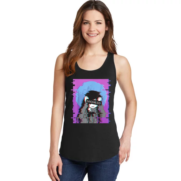 Sad Anime Girl Japanese Aesthetic Vaporwave Anime Otaku Ladies Essential Tank