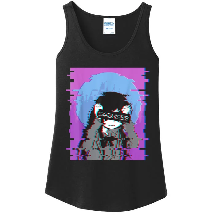 Sad Anime Girl Japanese Aesthetic Vaporwave Anime Otaku Ladies Essential Tank