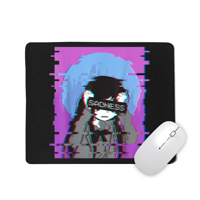 Sad Anime Girl Japanese Aesthetic Vaporwave Anime Otaku Mousepad