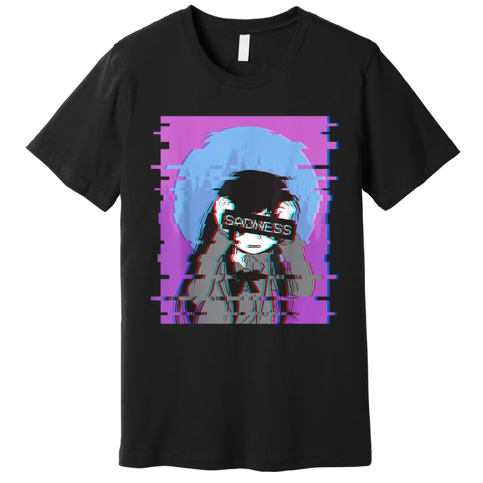 Sad Anime Girl Japanese Aesthetic Vaporwave Anime Otaku Premium T-Shirt