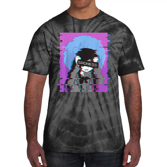 Sad Anime Girl Japanese Aesthetic Vaporwave Anime Otaku Tie-Dye T-Shirt