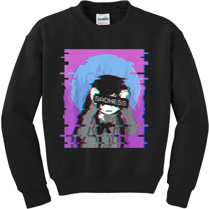 Sad Anime Girl Japanese Aesthetic Vaporwave Anime Otaku Kids Sweatshirt