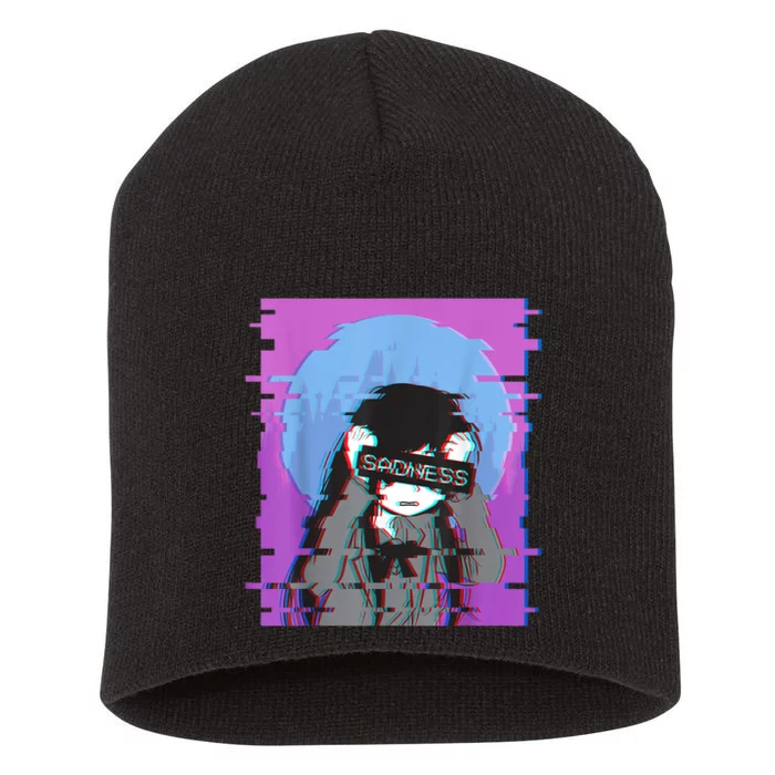 Sad Anime Girl Japanese Aesthetic Vaporwave Anime Otaku Short Acrylic Beanie