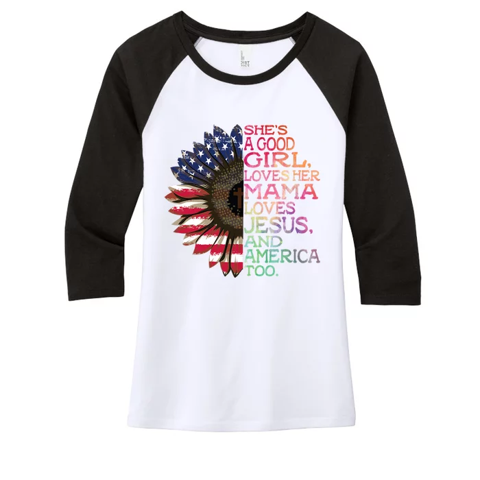 Shes A Good Loves Her Mama Jesus & America Too Hippie Women's Tri-Blend 3/4-Sleeve Raglan Shirt