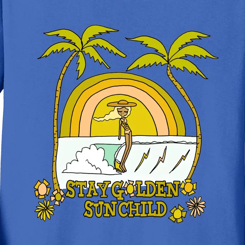 Stay A Golden Sun Summer Vibes Beach Vacay Summertime Great Gift Kids Long Sleeve Shirt