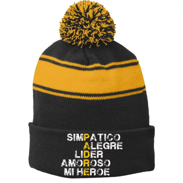 Spanish Acronym Gift For Fathers Day Stripe Pom Pom Beanie