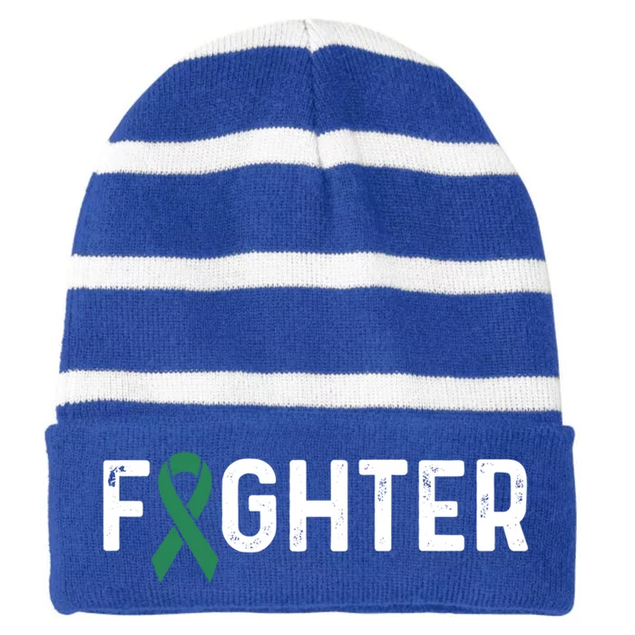 Scoliosis Awareness Green Ribbon Fighter Gift Striped Beanie with Solid Band