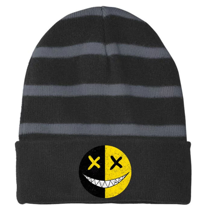 Street Abstract Graffiti Smile X Face Striped Beanie with Solid Band