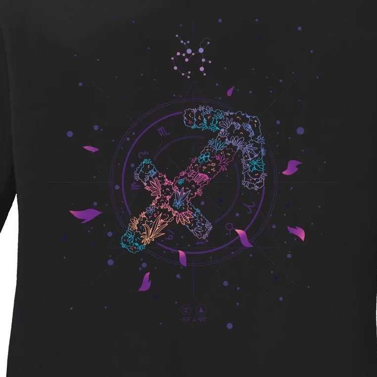 Sagittarius Floral Zodiac Ladies Long Sleeve Shirt