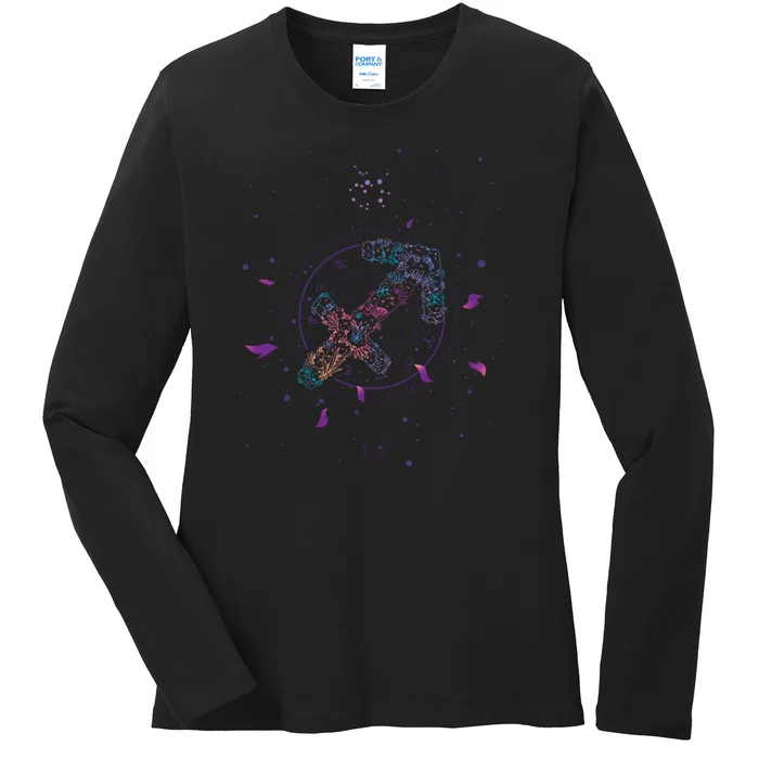 Sagittarius Floral Zodiac Ladies Long Sleeve Shirt