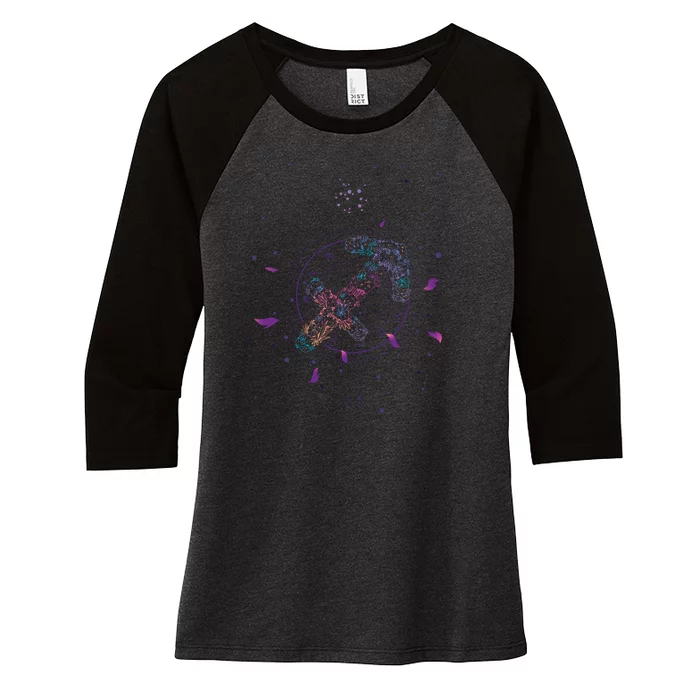 Sagittarius Floral Zodiac Women's Tri-Blend 3/4-Sleeve Raglan Shirt