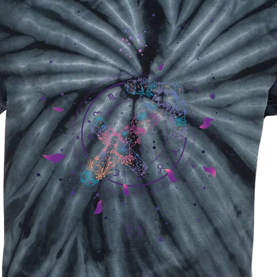 Sagittarius Floral Zodiac Kids Tie-Dye T-Shirt