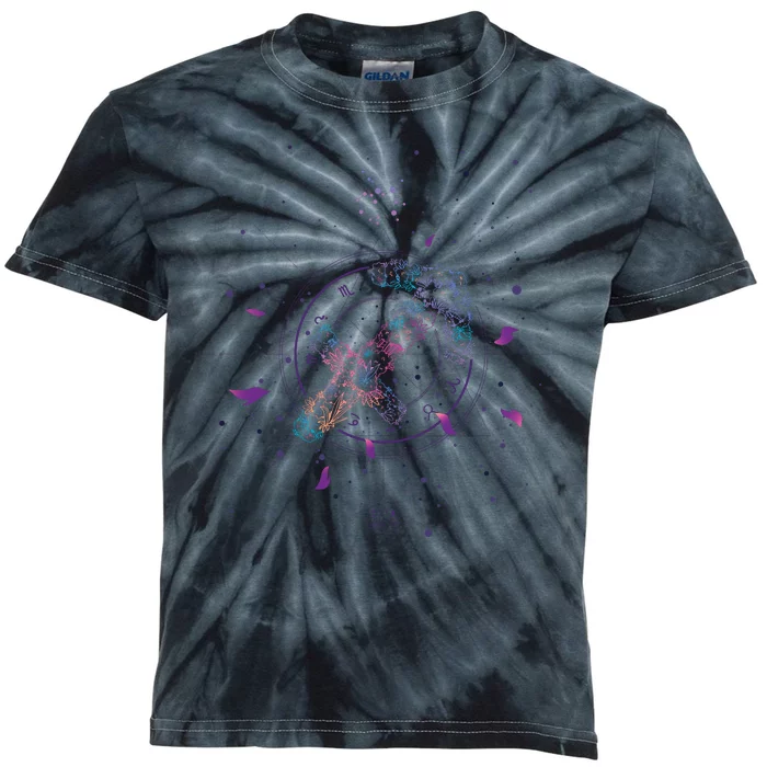 Sagittarius Floral Zodiac Kids Tie-Dye T-Shirt