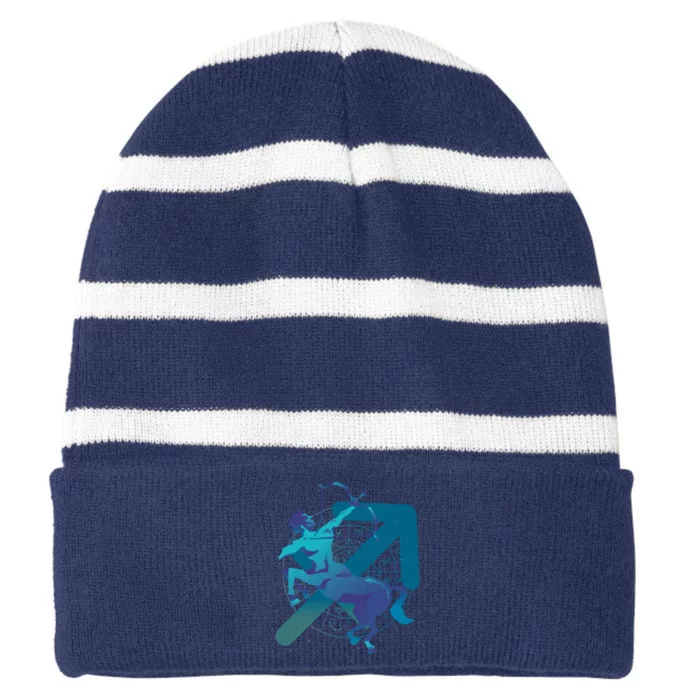 Sagittarius Zodiac Symbol Striped Beanie with Solid Band