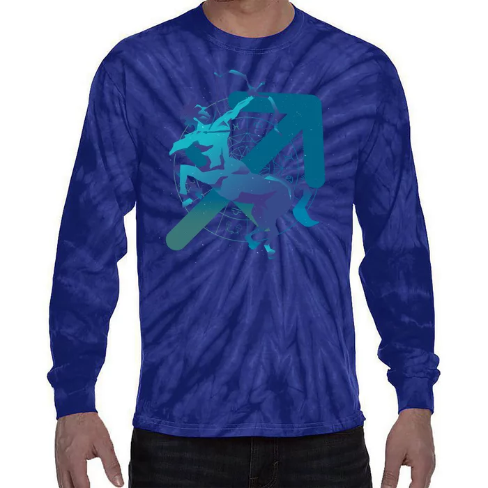 Sagittarius Zodiac Symbol Tie-Dye Long Sleeve Shirt