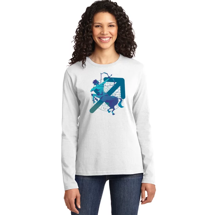 Sagittarius Zodiac Symbol Ladies Long Sleeve Shirt