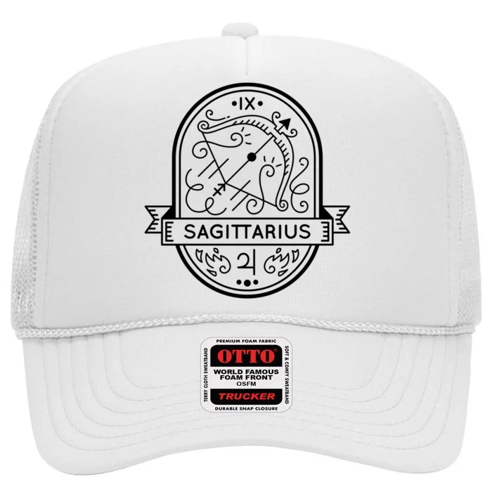 Sagittarius Zodiac Symbol Design High Crown Mesh Trucker Hat