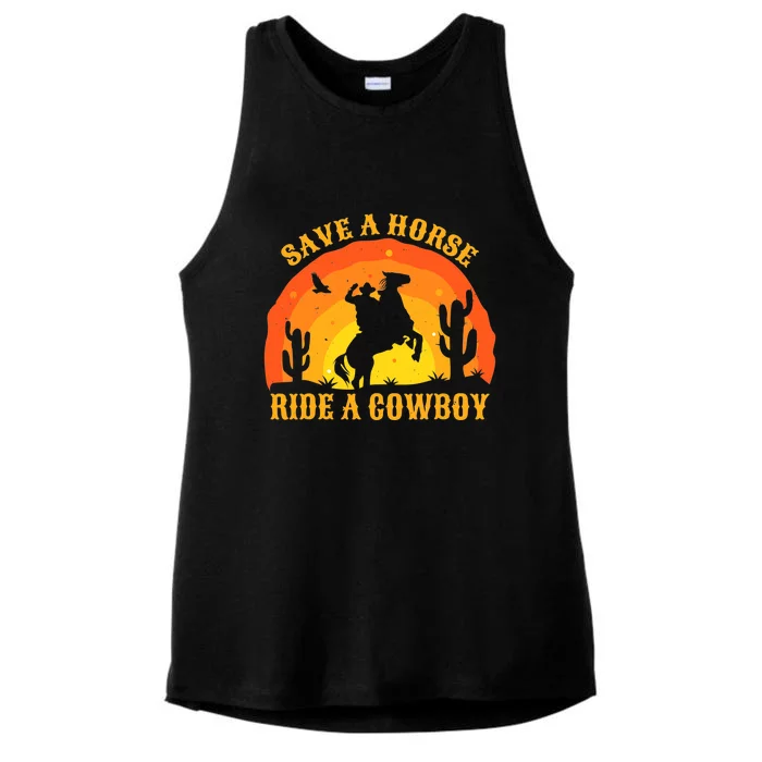 Save A Horse Ride Me A Cowboy Ladies Tri-Blend Wicking Tank